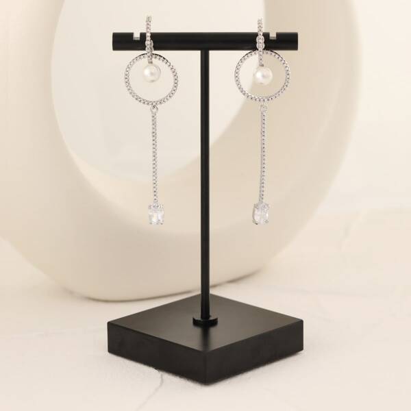 

Zircon Decor Earrings, Silver