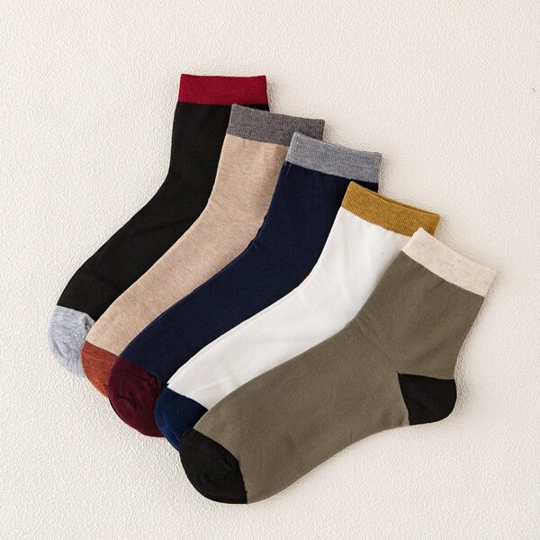 

5pairs Men Color Block Crew Socks, Multicolor