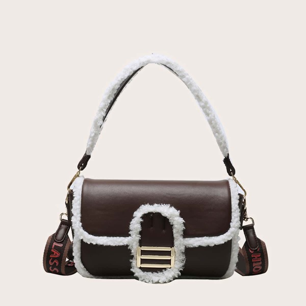 

Contrast Binding Flap Baguette Bag, Coffee brown