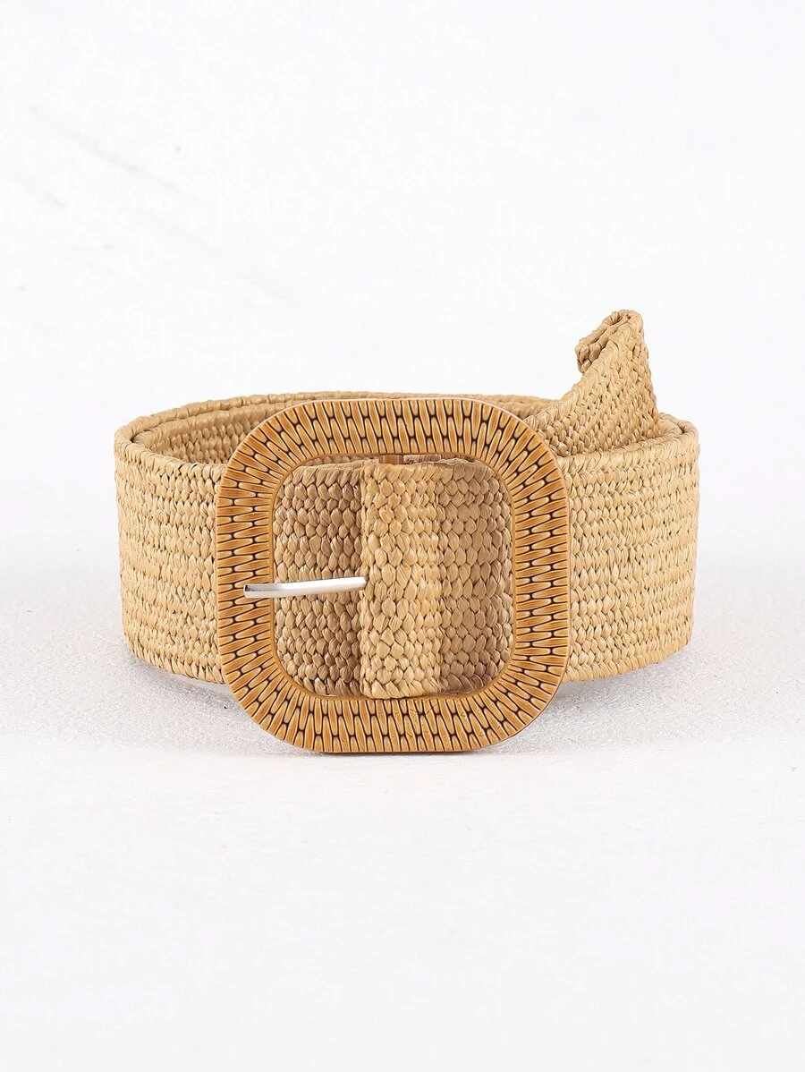 Boho 1pc Geometric Buckle Woven Belt Summer, School Fall, Autumn, Halloween - Camel - View 1
