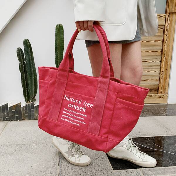 

Letter Graphic Tote Bag, Hot pink