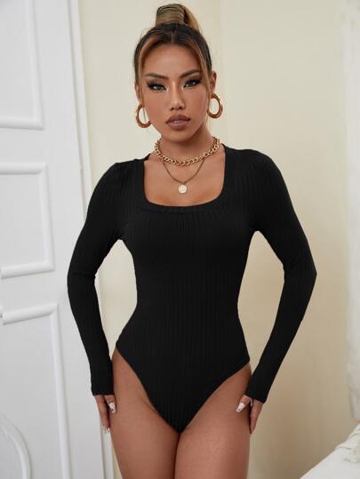 SHEINPETITERibbedKnitScoopNeckBodysuit