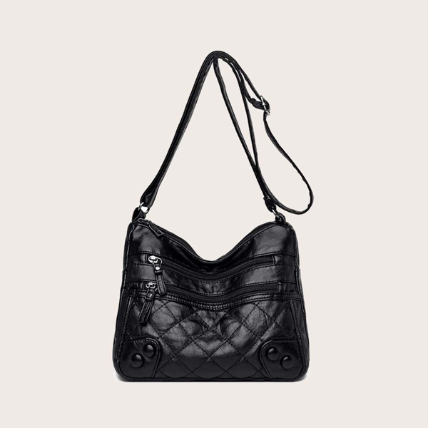 

Minimalist Quilted Detail Square Bag, Black