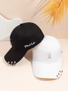 2pcs/Set Couple Iron Ring Design Black And White Baseball Cap - Black and White - View 1