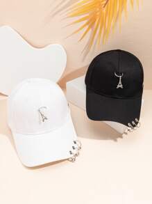 2pcs/Set Couple Iron Ring Design Black And White Baseball Cap - Black and White - View 2