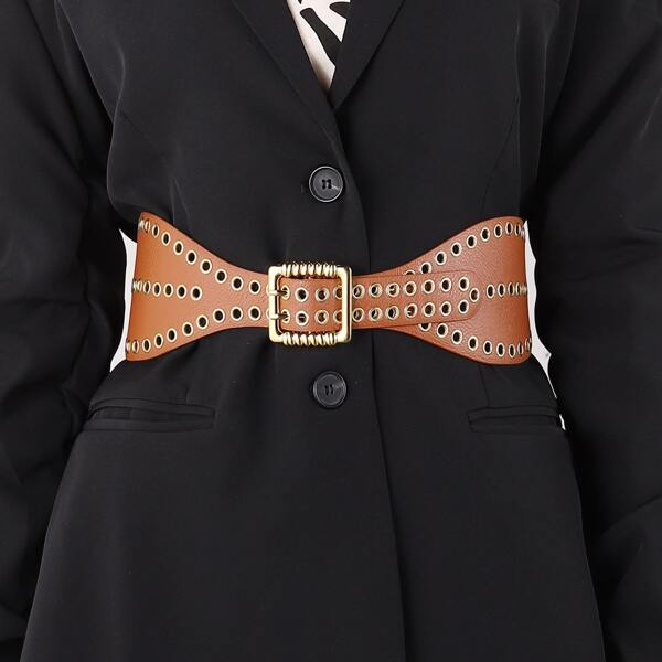 

Metal Buckle Wide Belt, Brown
