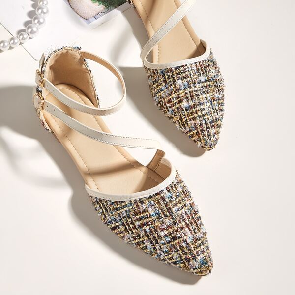 

Point Toe Ankle Strap Ballet Flats, Multicolor