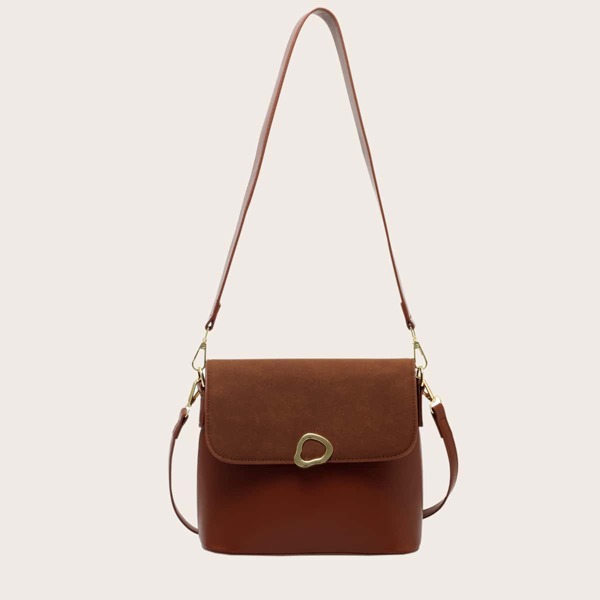 

Metal Decor Flap Square Bag, Brown