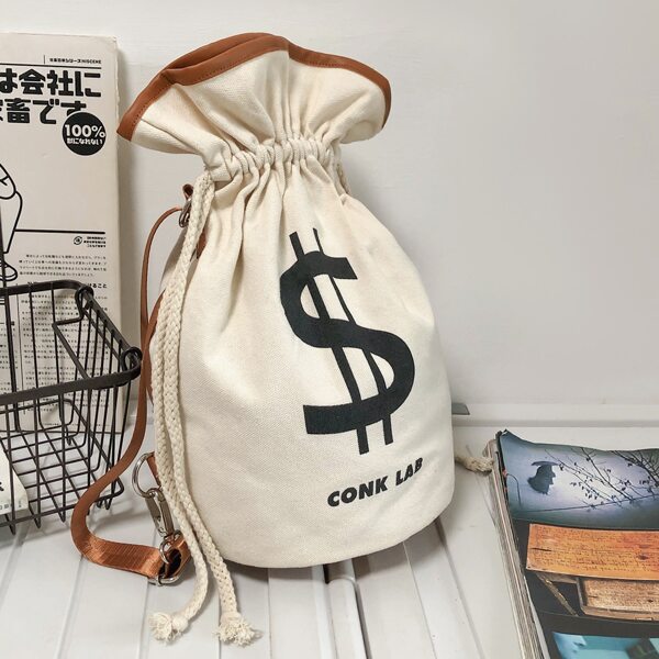 

Letter Graphic Drawstring Design Bucket Bag, White