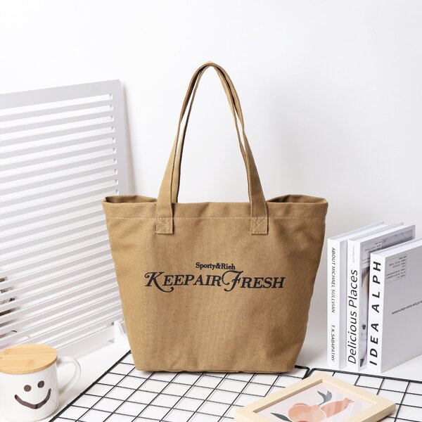 

Letter Graphic Shoulder Tote Bag, Khaki