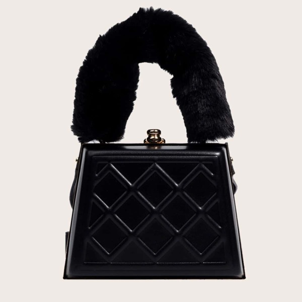 

Mini Fluffy Detail Box Bag, Black