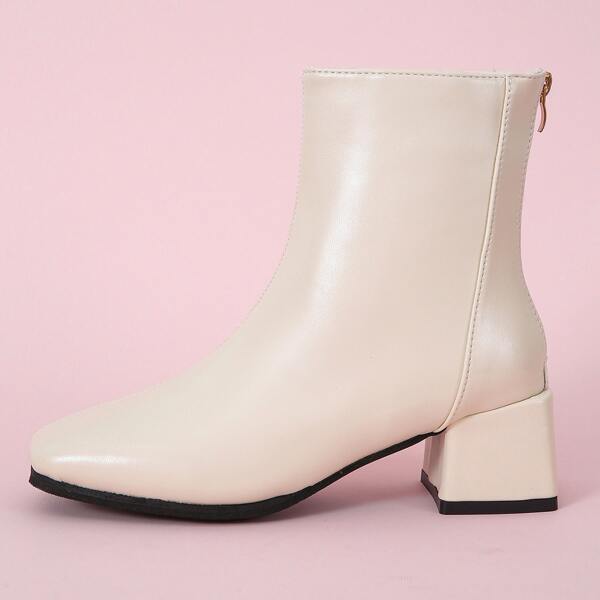

Square Toe Chunky Heeled Boots, Beige
