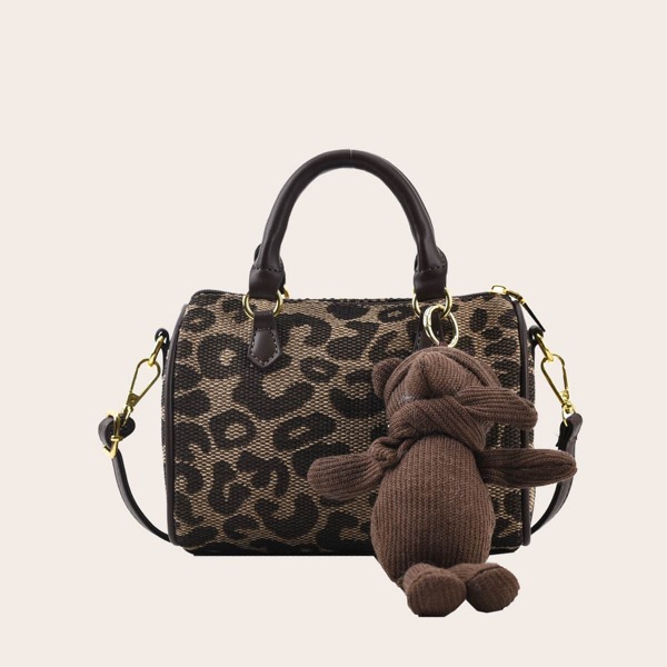 

Doll Decor Leopard Pattern Bucket Bag, Coffee brown
