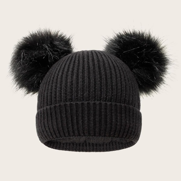 

Toddler Kids Pom Pom Decor Beanie, Black