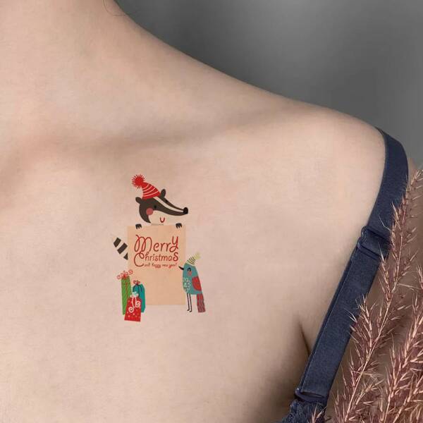 

1sheet Christmas Cartoon Graphic Tattoo Sticker, Red