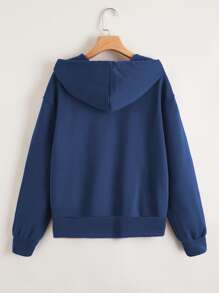 SHEIN Unity Zip Up Drop Shoulder Drawstring Hoodie - Dusty Blue - View 2