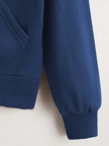 SHEIN Unity Zip Up Drop Shoulder Drawstring Hoodie - Dusty Blue - View 3