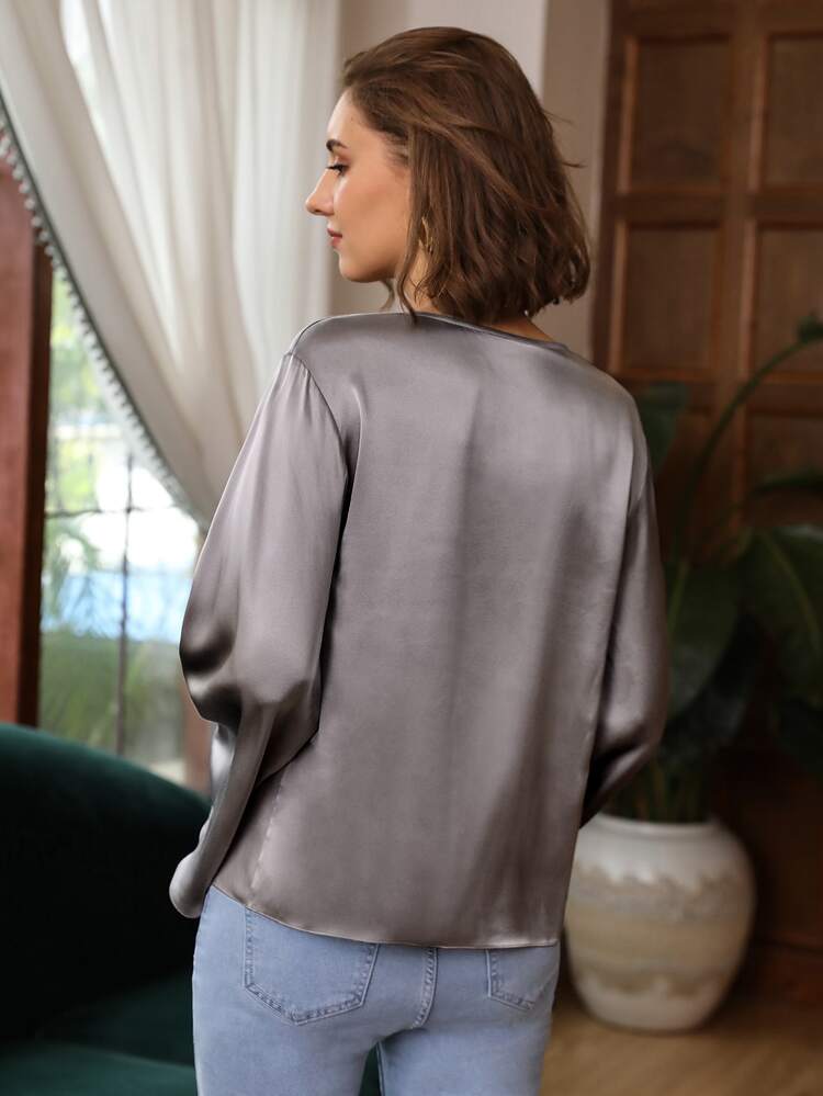 MOTF PREMIUM Top de manga campana 100% sedoso - Gris - Añade 2