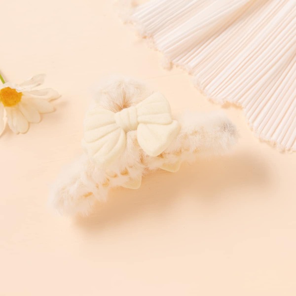 

Bow Decor Plush Hair Claw, Beige