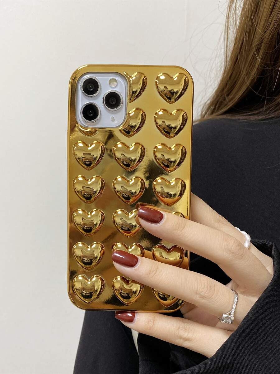 3D Heart Metallic Phone Case