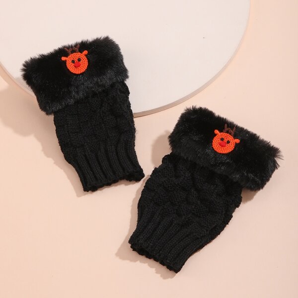 

Cartoon Knit Gloves, Black
