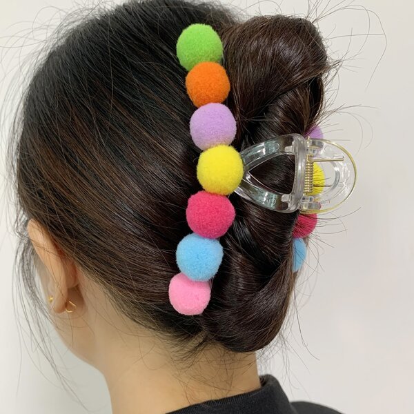 

Colorful Pom Pom Decor Hair Claw, Multicolor