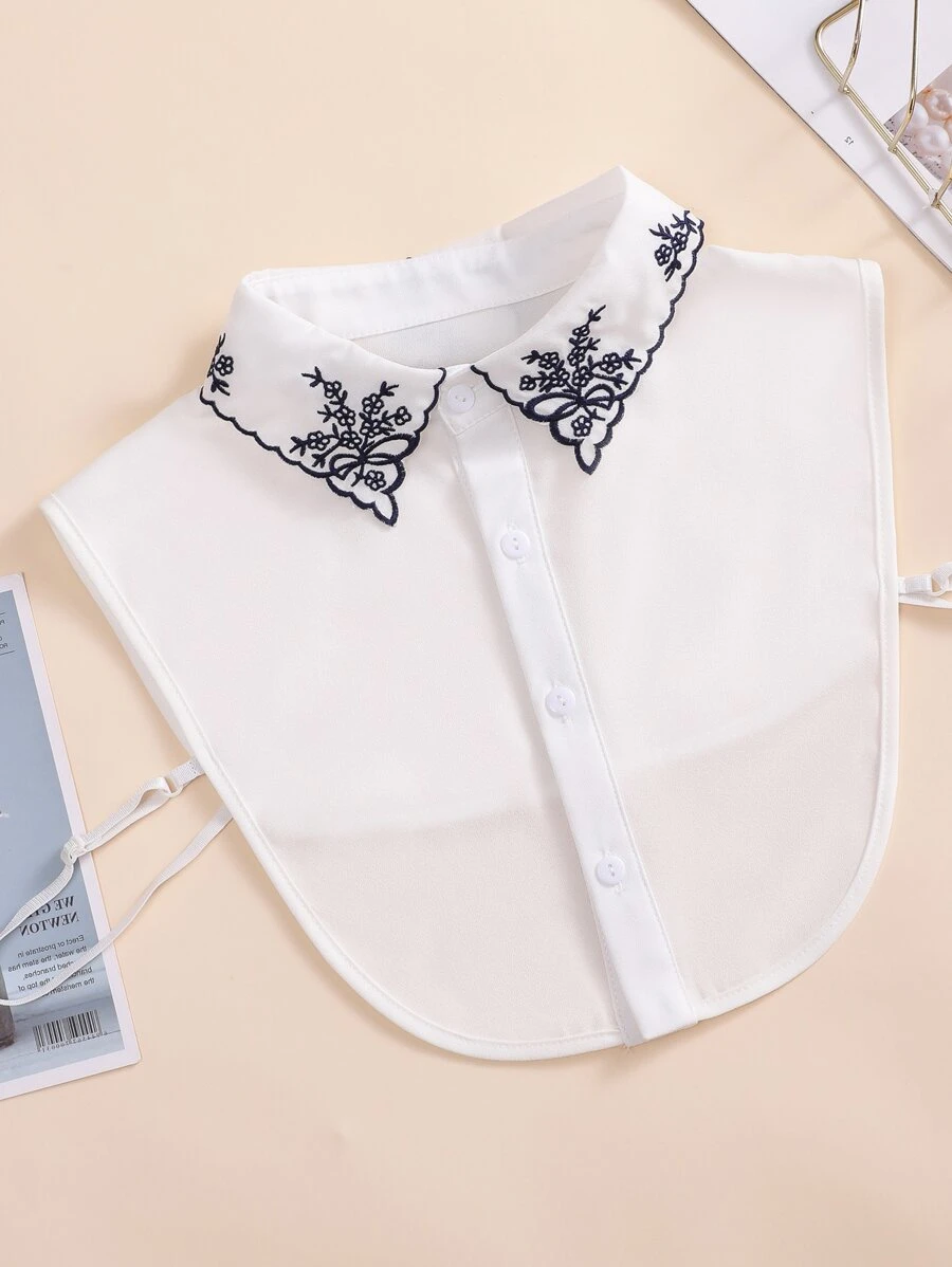 1入女式梅花刺繡領子時尚雪紡可拆卸領子,適合日常使用 - 白色 - 查看 1