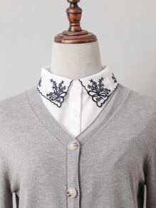 1入女式梅花刺繡領子時尚雪紡可拆卸領子,適合日常使用 - 白色 - 查看 2