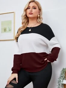 SHEIN LUNE Plus Cut And Sew Drop Shoulder Tee - Multicolor - View 5