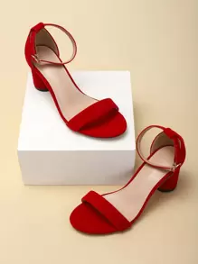 女士高跟凉鞋，新款春夏露趾圆头红色女士高跟鞋，优雅度假风格婚礼派对礼服踝带中跟凉鞋 - 紅色 - 查看 1