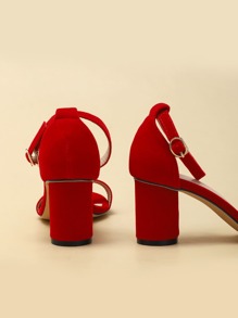 女士高跟凉鞋，新款春夏露趾圆头红色女士高跟鞋，优雅度假风格婚礼派对礼服踝带中跟凉鞋 - 紅色 - 查看 3