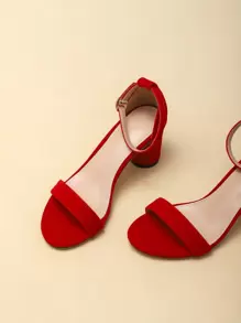 女士高跟凉鞋，新款春夏露趾圆头红色女士高跟鞋，优雅度假风格婚礼派对礼服踝带中跟凉鞋 - 紅色 - 查看 4
