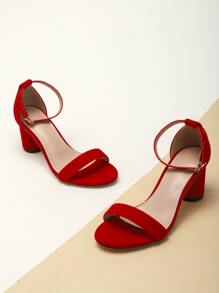 女士高跟凉鞋，新款春夏露趾圆头红色女士高跟鞋，优雅度假风格婚礼派对礼服踝带中跟凉鞋 - 紅色 - 查看 5