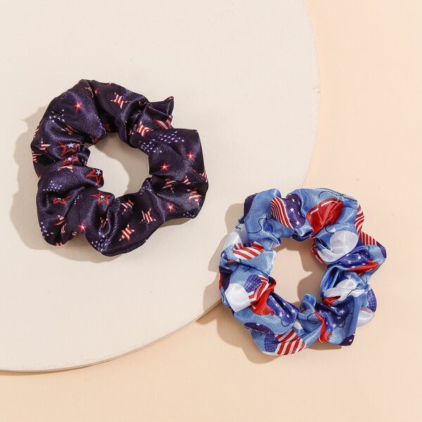 

2pcs Star Print Scrunchie, Multicolor