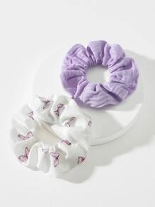 2pcs Simple & Original Floral Daily Hair Scrunchies Hair Ties Scrunchy Hair Ties, Cute Accessories - Multicolor - View 1