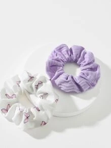 2pcs Simple & Original Floral Daily Hair Scrunchies Hair Ties Scrunchy Hair Ties, Cute Accessories - Multicolor - View 2