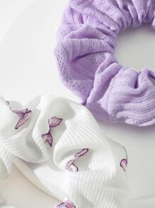 2pcs Simple & Original Floral Daily Hair Scrunchies Hair Ties Scrunchy Hair Ties, Cute Accessories - Multicolor - View 3