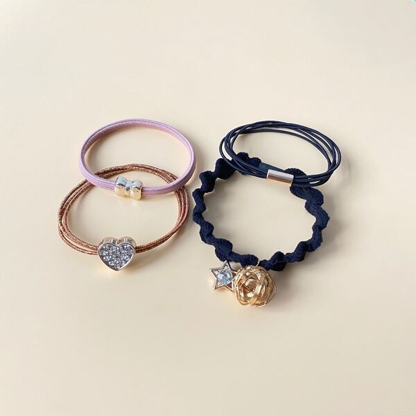 

4pcs Heart & Bow Decor Hair Tie, Multicolor
