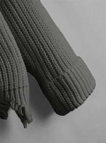 女孩落肩袖破洞毛衣 - 灰色 - 查看 3