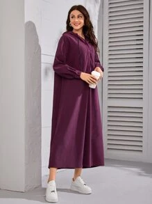 Mulvari Váy Ả Rập Dây kéo Nút phía trước màu trơn Giải trí - Màu tím - Xem 1