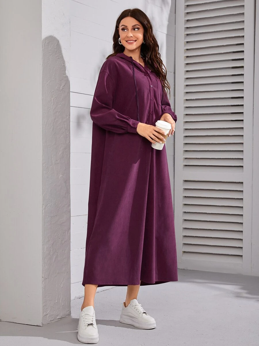 Mulvari Váy Ả Rập Dây kéo Nút phía trước màu trơn Giải trí - Màu tím - Xem 1