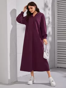 Mulvari Váy Ả Rập Dây kéo Nút phía trước màu trơn Giải trí - Màu tím - Xem 3