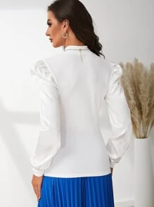 Modelyn Puff Sleeve Mock Neck T-Shirt - White - View 2