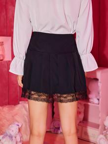 ROMWE Kawaii Váy nữ Tương phản ren Ren lên màu trơn Giải trí - màu đen - Xem 5
