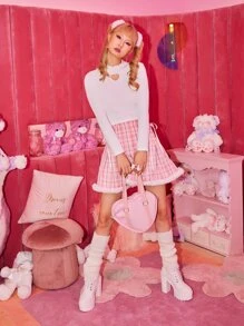 ROMWE Kawaii Solid Heart Cut Out Ribbed Crop Tee - White - View 5