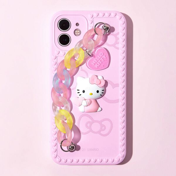 

Hello Kitty Decor Phone Case With Chain Hand Strap, Multicolor
