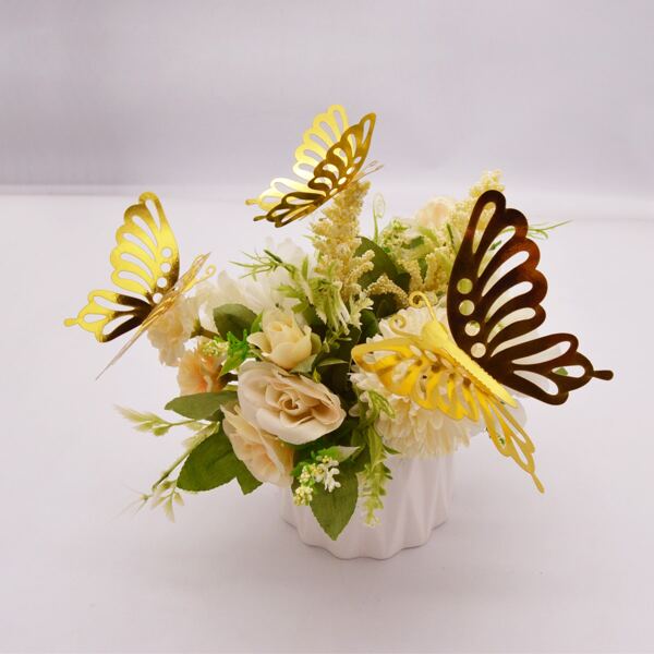 

12pcs Hollow Butterfly Sticker, Gold