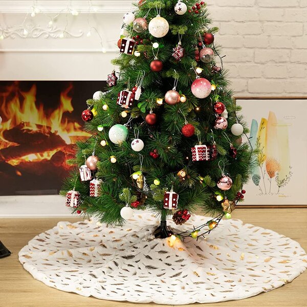 

1pc Feather Pattern Christmas Tree Skirt, Multicolor