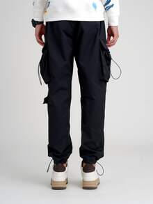 Manfinity Quần Nam Dây kéo Đắp vá Túi Slogan Đường phố - màu đen - Xem 2