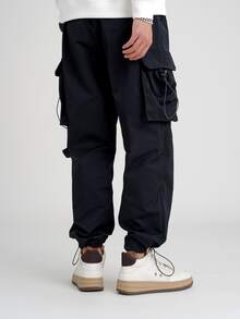 Manfinity Quần Nam Dây kéo Đắp vá Túi Slogan Đường phố - màu đen - Xem 4